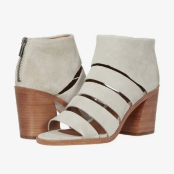 Frye Suede 'Tash' Cut Out Block Heel Bootie Sandal in 'Milkshake' Gray Size 10 - Picture 1 of 9